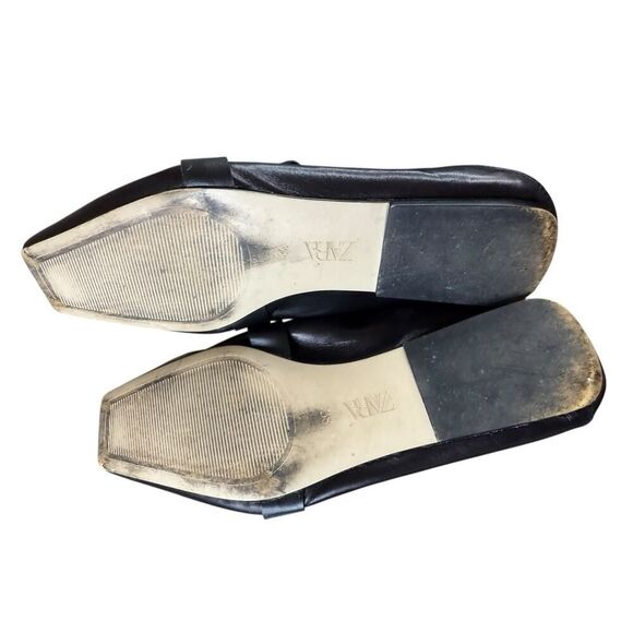 Zara Black Leather Loafers Gold Metal Buckle Square Toe Shoes Size 7.5 US - Picture 10 of 11